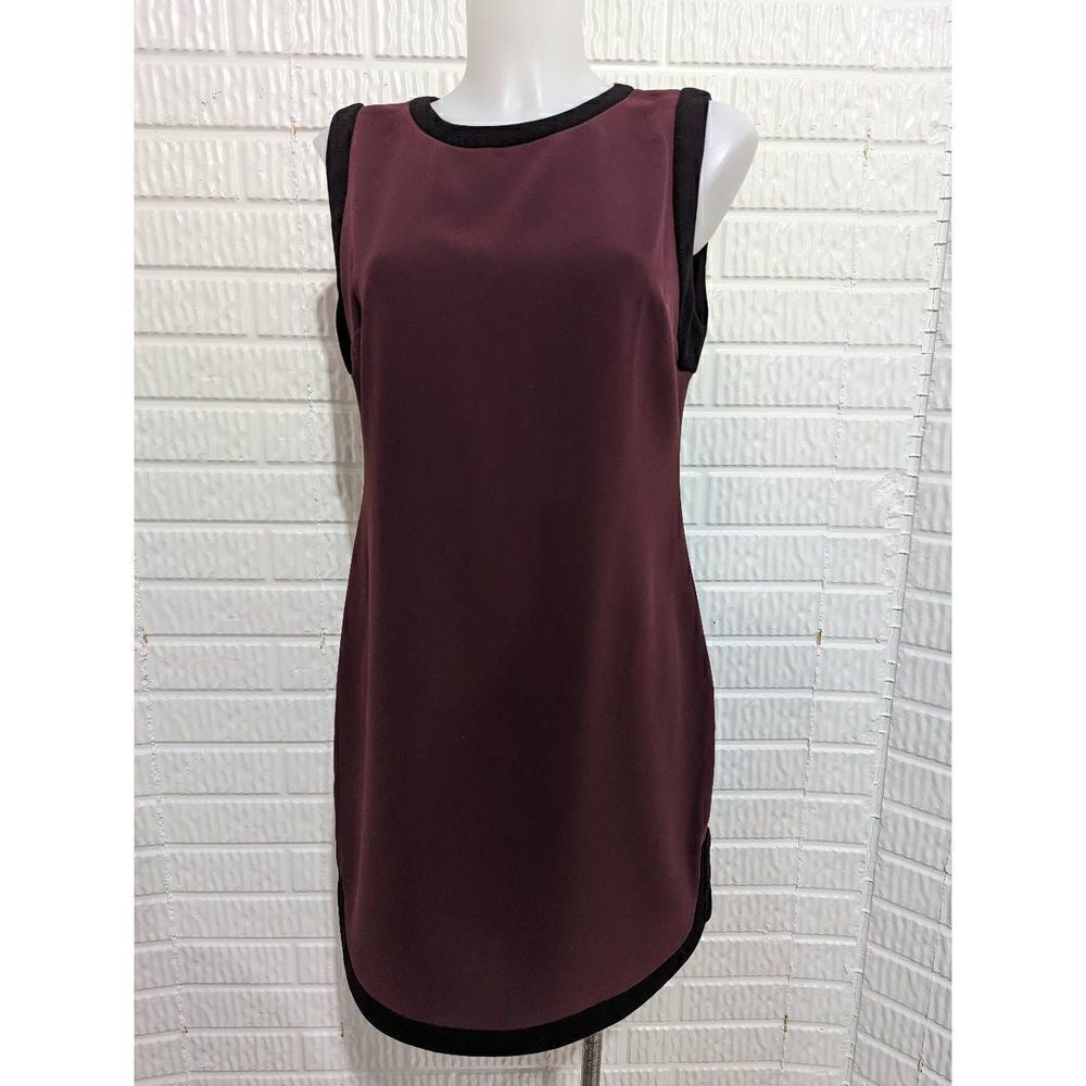 Barr III Women's Burgundy Sleeveless Black Trim Shift Tank Dress Size Medium - Picture 1 of 6
